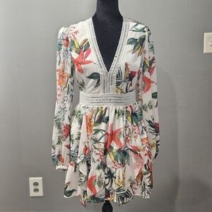 L'ATISTE White Floral Long Sleeve Dress, See Pictures And Description